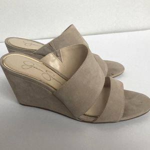 Jessica Simpson tan suede slip on wedge sandal women’s size 8.5